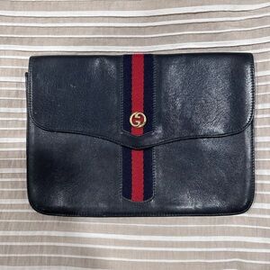 Gucci Sherry Line Clutch Vintage navy blue leather interlocking GG clutch purse